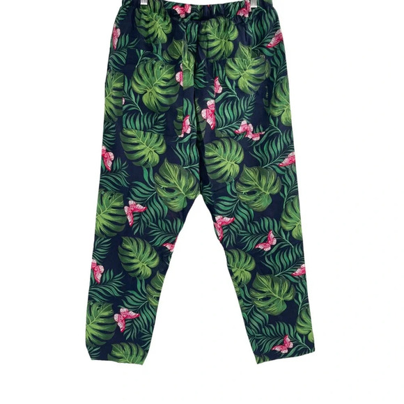 Free People Sandrine Rose Bush Pants Navy Blue Palm Trees Tie Waist Cropped Sz M - Picture 6 of 15